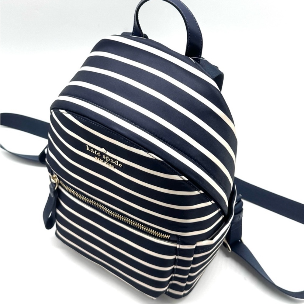 Kate Spade Chelsea Nylon Medium Backpack Navy Blue Striped - Picture 7 of 11